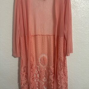 Forgotten Grace  Open Front Cardigan Salmon 3/4 Sleeve w/Lace Sz XL NWT #183